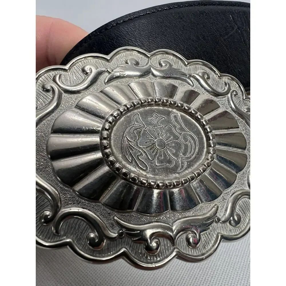 Black Aniline Leather Belt And Buckle Mens 38